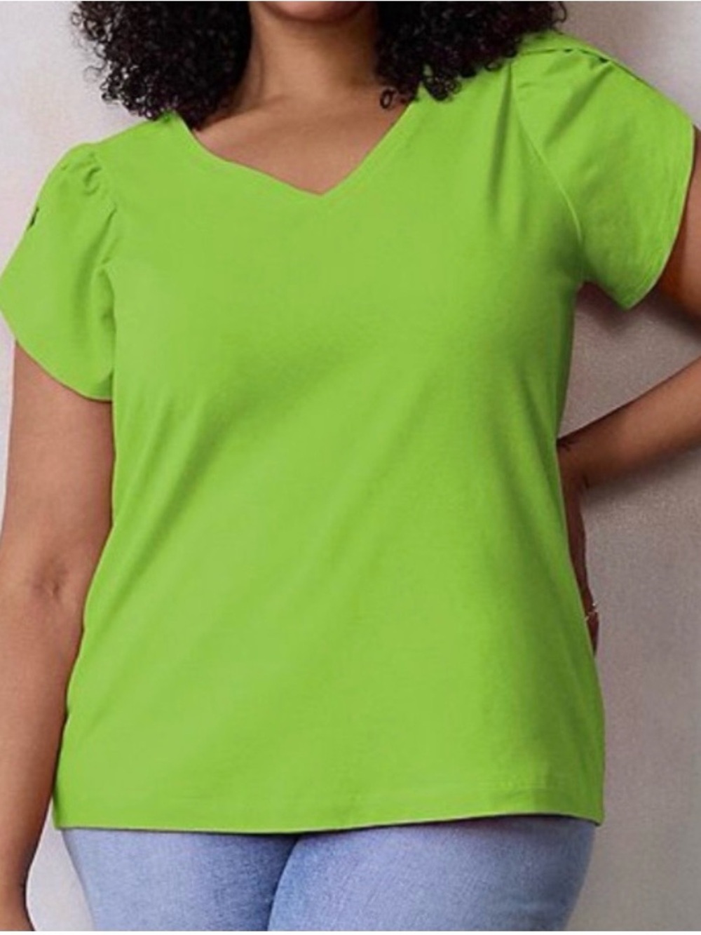 LC Lauren Conrad Sz 0X Green V-Neck Tee w/ Tulip Sleeves